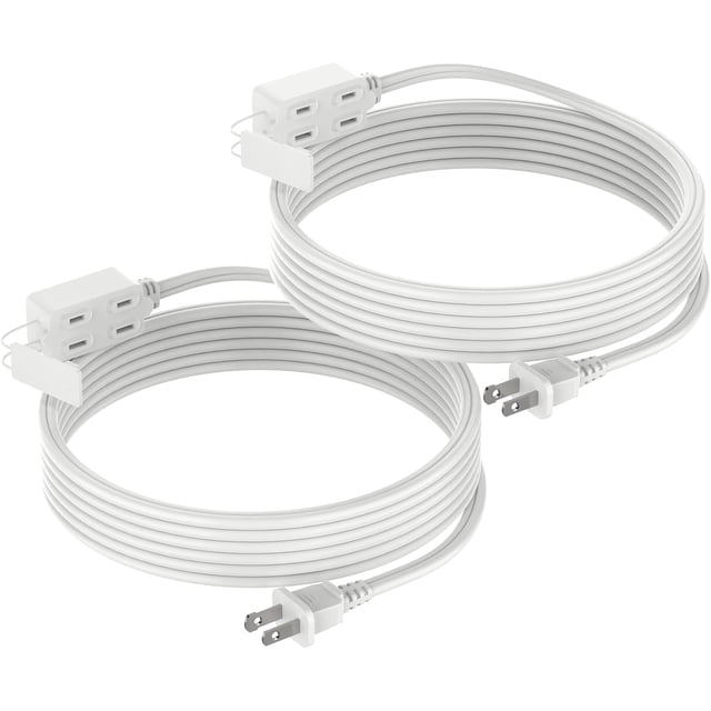 DURATECH Extension Cord, 3-Outlet Power Strip- 2 Prong, 16 Gauge- 12 Feet Indoor Extension Cord with Safety Cap, Perfect for Home, Office or Kitchen, White, ETL Listed, 2 Pack