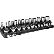 DURATECH Magnetic Socket Organizer, 1/4" Drive Metric Socket Holder Socket Tray for Tool Box and Tool Cart, Holds 26 Pieces Standard&Deep Size Sockets (Socket Not Included)