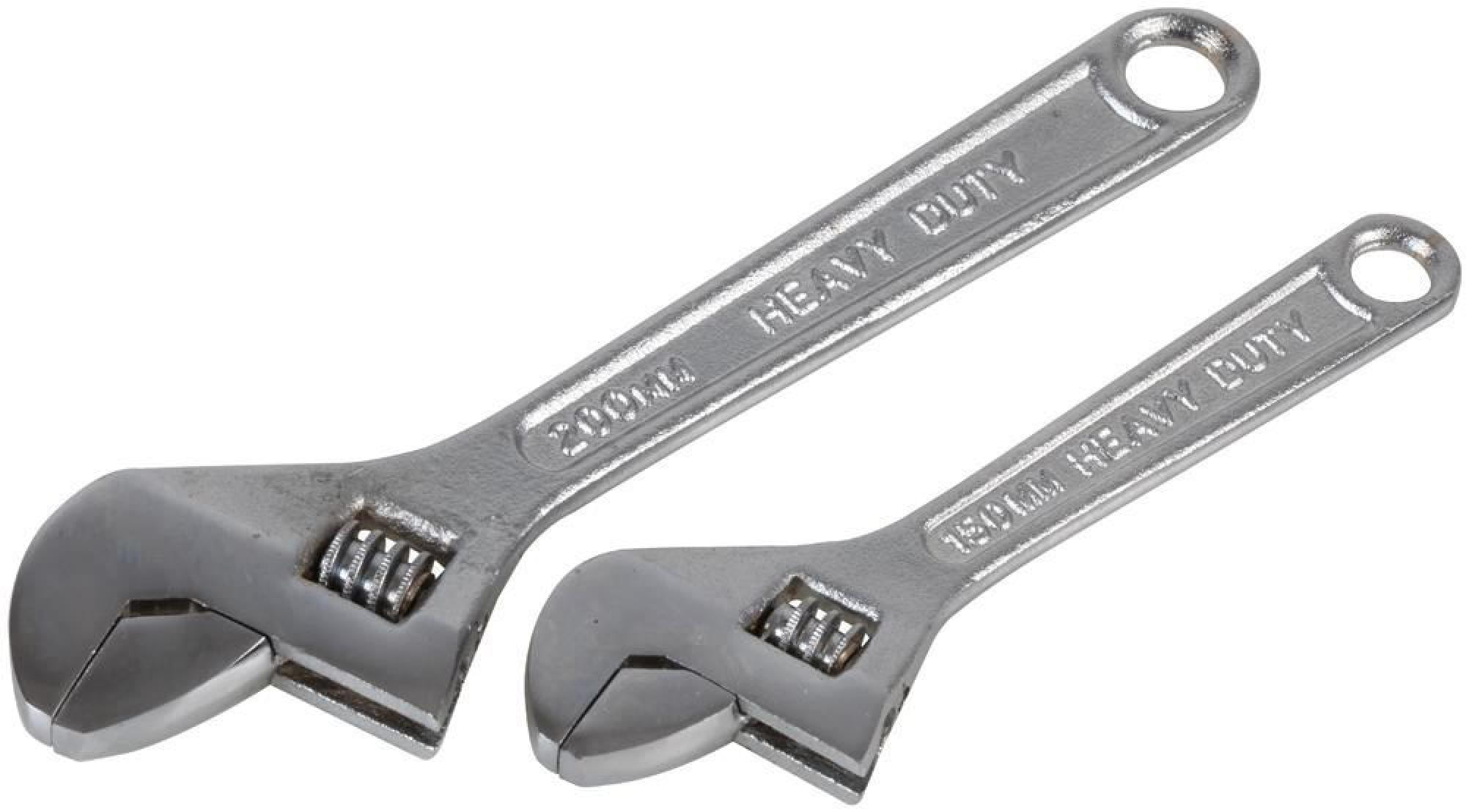 DURATOOL - 6" & 8" Chrome Finish Adjustable Wrench Set, 2 Piece