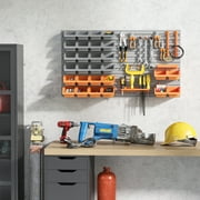 DURHAND 44 Piece Wall Mounted Pegboard Tool Organizer Rack Kit with Various Sized Storage Bins, Pegboard, Hooks, Orange