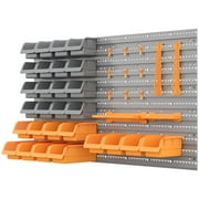 DURHAND 44 Piece Wall Mounted Pegboard Tool Organizer Rack Kit with Various Sized Storage Bins, Pegboard, Hooks, Orange,