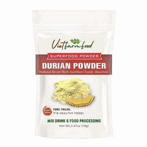 DURIAN POWDER 2.47 oz (70g) VIETFARMFOOD: Pure freeze-dried fruit powder, made from real fruit with no added sugar - Perfect for daily nutrition to keep your body full of vitality.