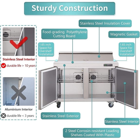 DURING D-KSR-60BM 60" 2 Door Commercial Mega Top Sandwich & Salad Prep Table Refrigerator