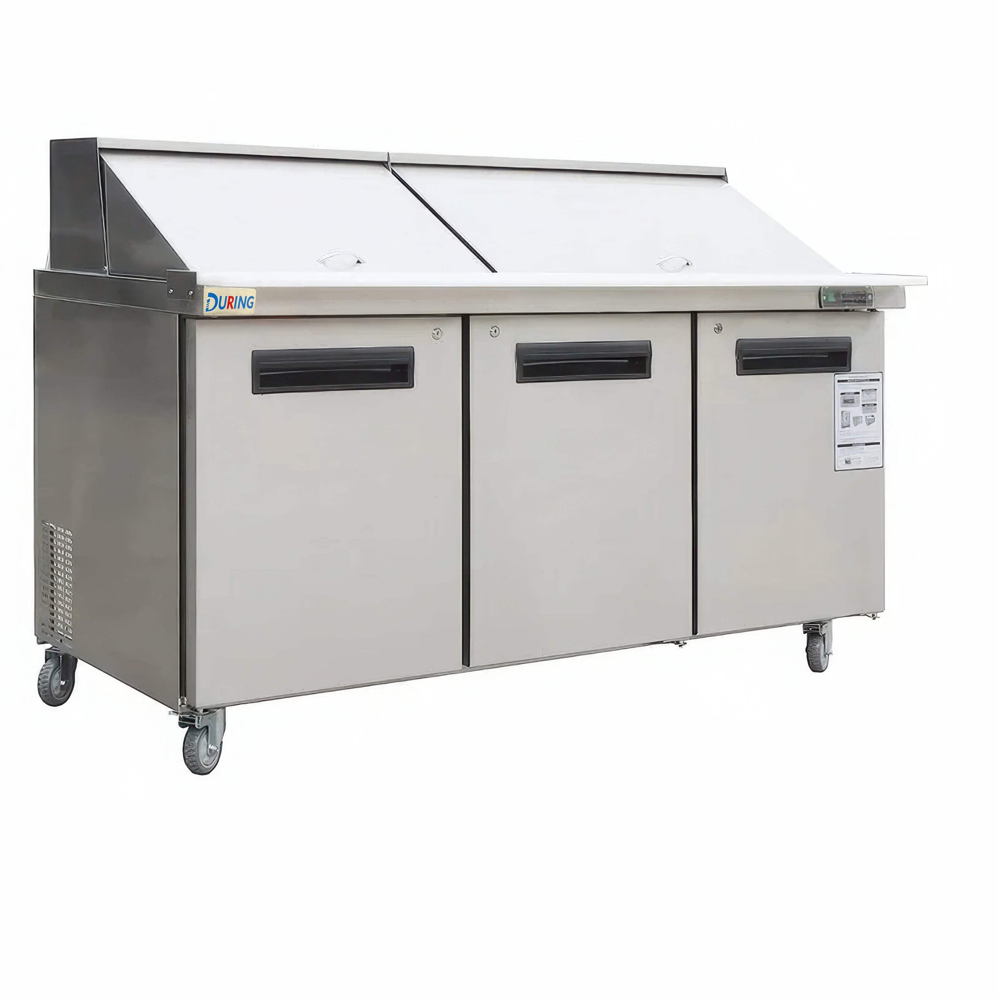 DURING D-KSR-72BM 72" W 3 Door Mega Top Refrigerator Sandwich  Salad Prep Table Commercial Refrigerator in Stainless Steel