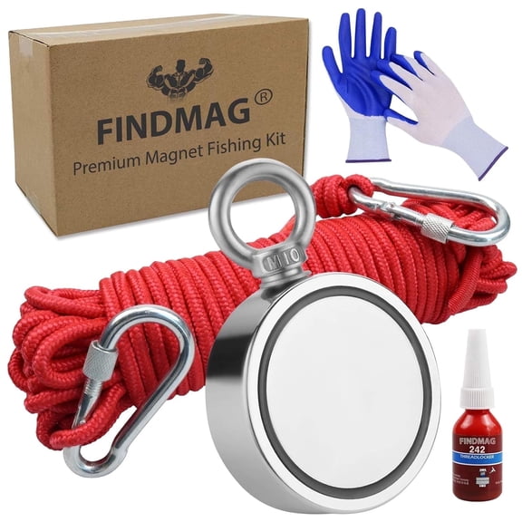 DURMATE 1000 LBS Fishing Magnet Double Sided Fishing Magnet with Rope, Magnet Fishing Kit for Retrieving Items in River, Lake, Beach, Lawn - 2.95inch Diameter
