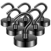 DURMATEMagnetic Hooks N52, 50lbs Heavy Duty Rare Earth Magnetic Hooks for Hanging, Neodymium Magnet with Hooks for Refrigerator, Home, Kitchen, Office, Cruise Black, Pack of 6
