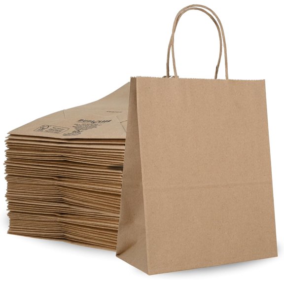 DURO 60# 8x4.5x10.25 Brown Paper Bags for Small Business, Small Kraft Bags with Handles, Holidays, Party Favors, Retail Shopping & Crafts - Pack of 25