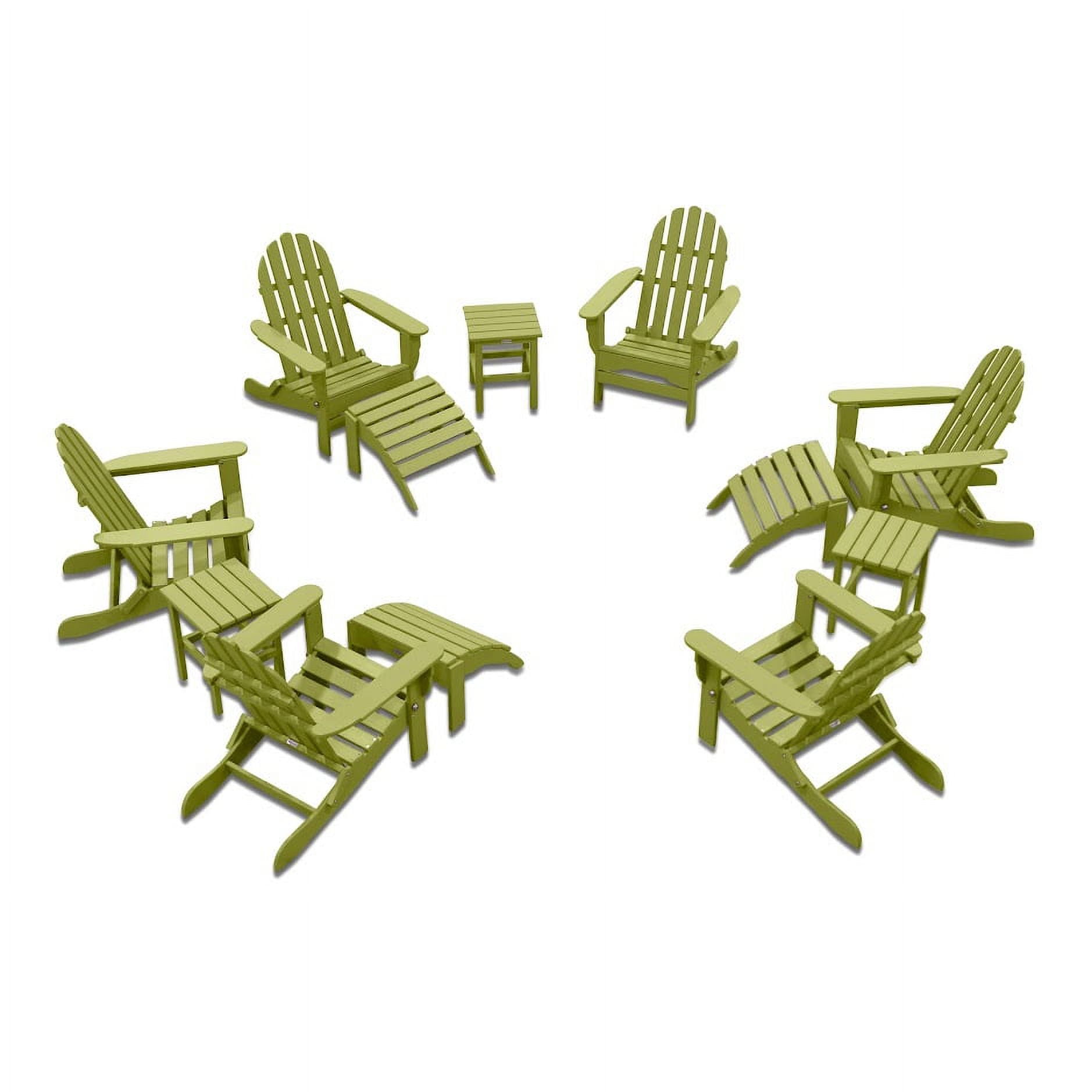 DuroGreen 12Pc Folding Adirondack Chair Set, 6 Chairs, 3 Ottomans, and