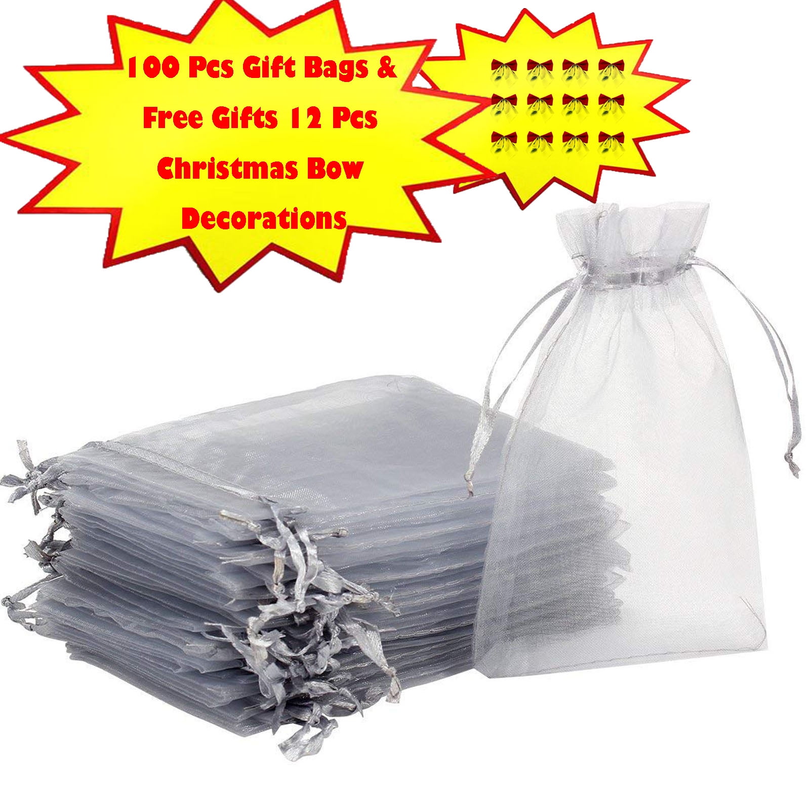 DURUA 100Pcs Organza Bags, Sheer Drawstring Gift Bags
