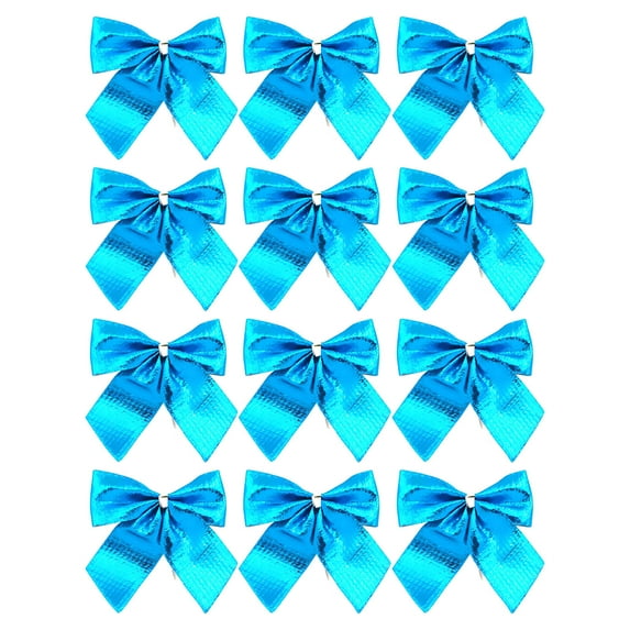 DURUA 12 Pcs Mini Christmas Tree Bows, 2.17in Christmas Bows for Wreaths, Vintage Crafts Gift Ribbon Bows for Xmas Home Garland Decorations Holiday Wedding Decor(Blue)
