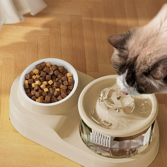 DURUA 2-in-1 Pet Water Dispenser Cats Bowl – Large Capacity Automatic Circulating Pet Water Feeder with Neck Protection, Beige, 1pcs