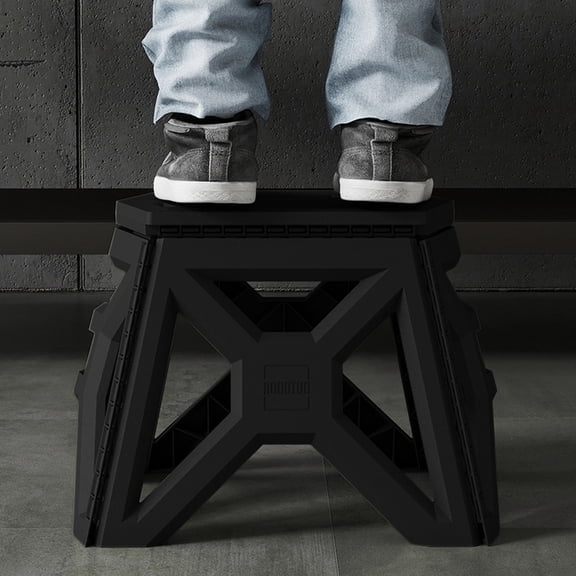 DURUA 9" Folding Step Stool, 300 lbs, Non-Slip Thickened Plastic Portable Short Stool for Camping, Fishing, Outdoor and Home Use(Black, 1pcs)