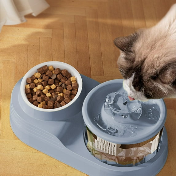 DURUA Automatic Cat Water Dispenser & Food Bowl – Anti-Slip 2-in-1 Water Feeder for Cats, Blue, 1pcs