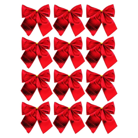 DURUA Christmas Tree Mini Bow Ornaments 12pcs, 2.17in Small Hanging Decorations for Wreaths, Gift Boxes, Party Décor, and DIY Christmas Crafts(Red)