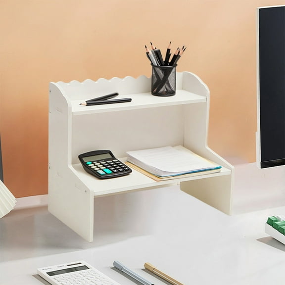 DURUA Desktop Organizer Desk Storage Rack Stand Stationery Cosmetics Toy Storage Display, White Desktop Shelf for Office, Dormitory, Home (M)
