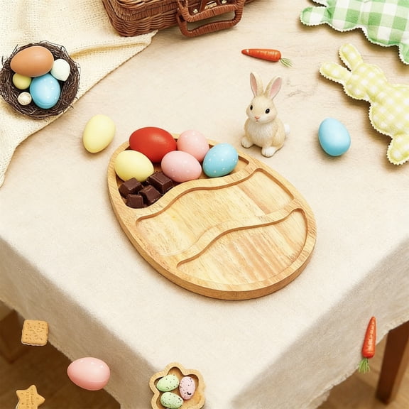 DURUA Easter Wooden Egg Tray – Rustic Egg Shaped Snack Dessert Serving Plates Spring Holiday Table Kitchen Home Decor