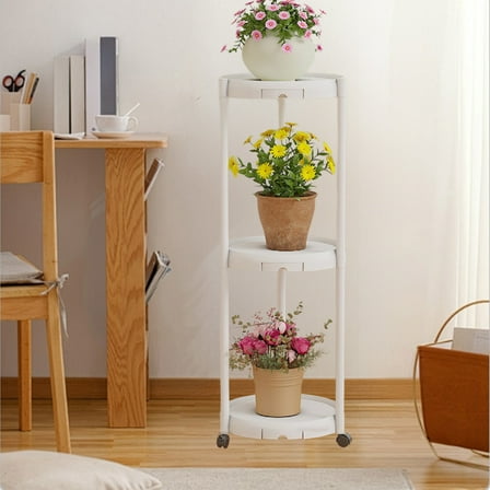 DURUA Indoor Plant Stand with Wheels, 3 Tier Metal Rolling Flower Pot Display for Potted Plants, Mobile End Table Side Table(White, 35.43x12.2x12.2in)
