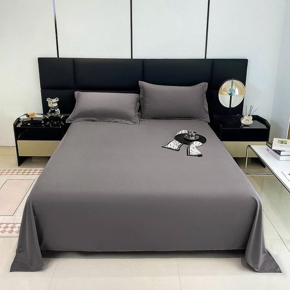 DURUA King Sheet Cooling - 90.55x86.61x0.07in Solid Extra Soft Breathable Luxury 100% Washed Cotton Bed Sheets - Machine Wash Dark Gray