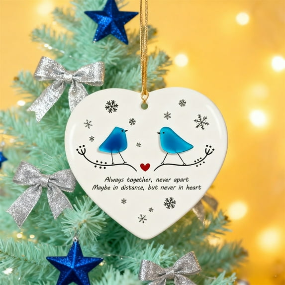 DURUA Long Distance Relationship Gift, 3.14in Sea Glass Christmas Ornament for Couples, 2D Acrylic Keepsake for Loved Ones Romantic Holiday Decor(A)