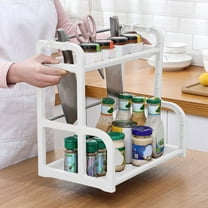 DURUA Multifunctional Storage Rack 2-Tier Plastic Kitchen Condiment Rack Knife Storage Rack(White, 15.75×14.96×9.45in)