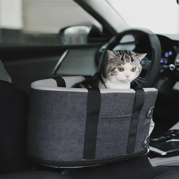 DURUA Pet Console Booster Seat - Cat Kennel Travel Bags Puppy Car Seat Linen Pet Handbags Outdoor, Dark Gray 17.32x10.24x9.45in