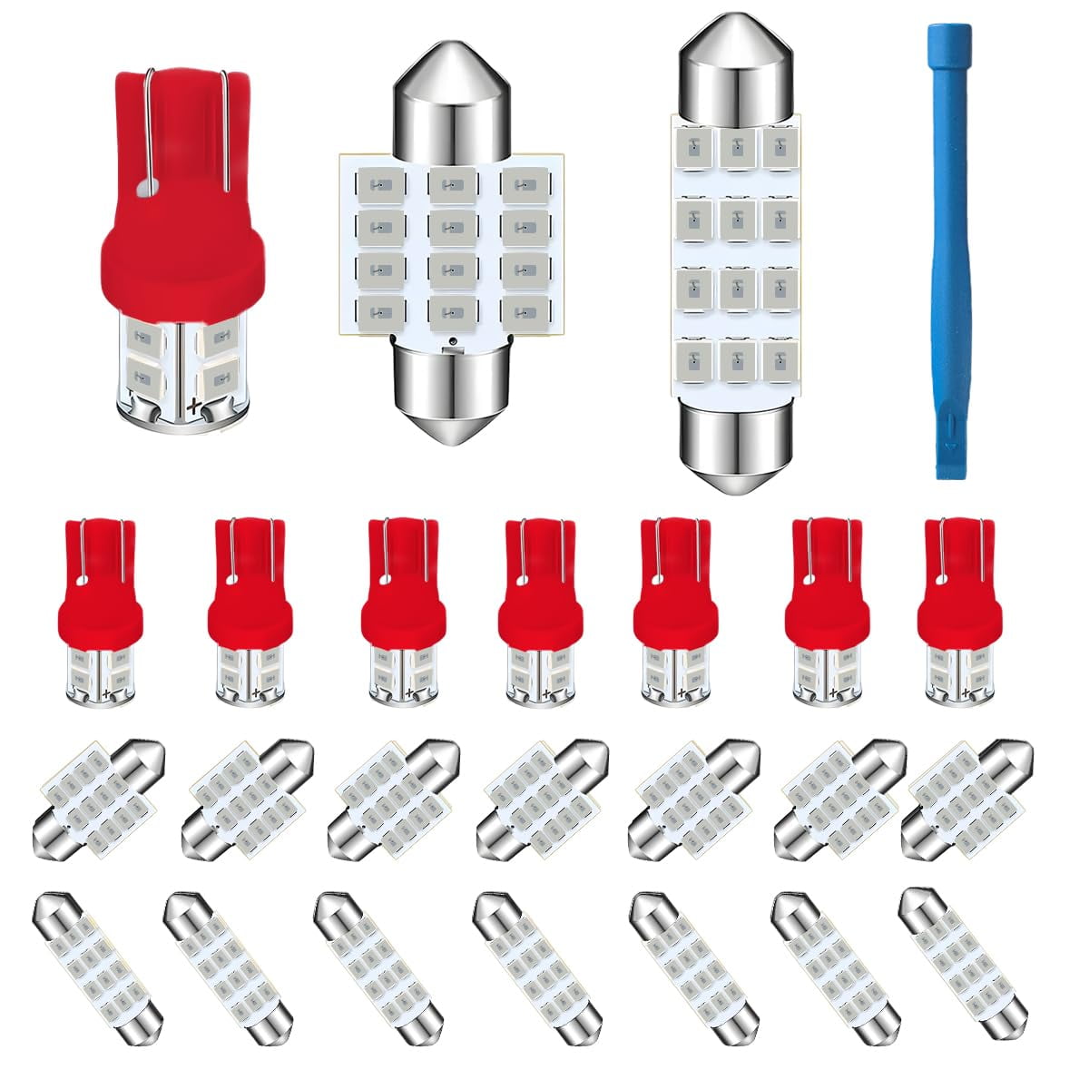 LED Interior Car Light Panels – 4 Pack With 3 Adapters (T10, BA9S, Festoon) – Super Bright Ice Blue For Dome, Map, Trunk Lights