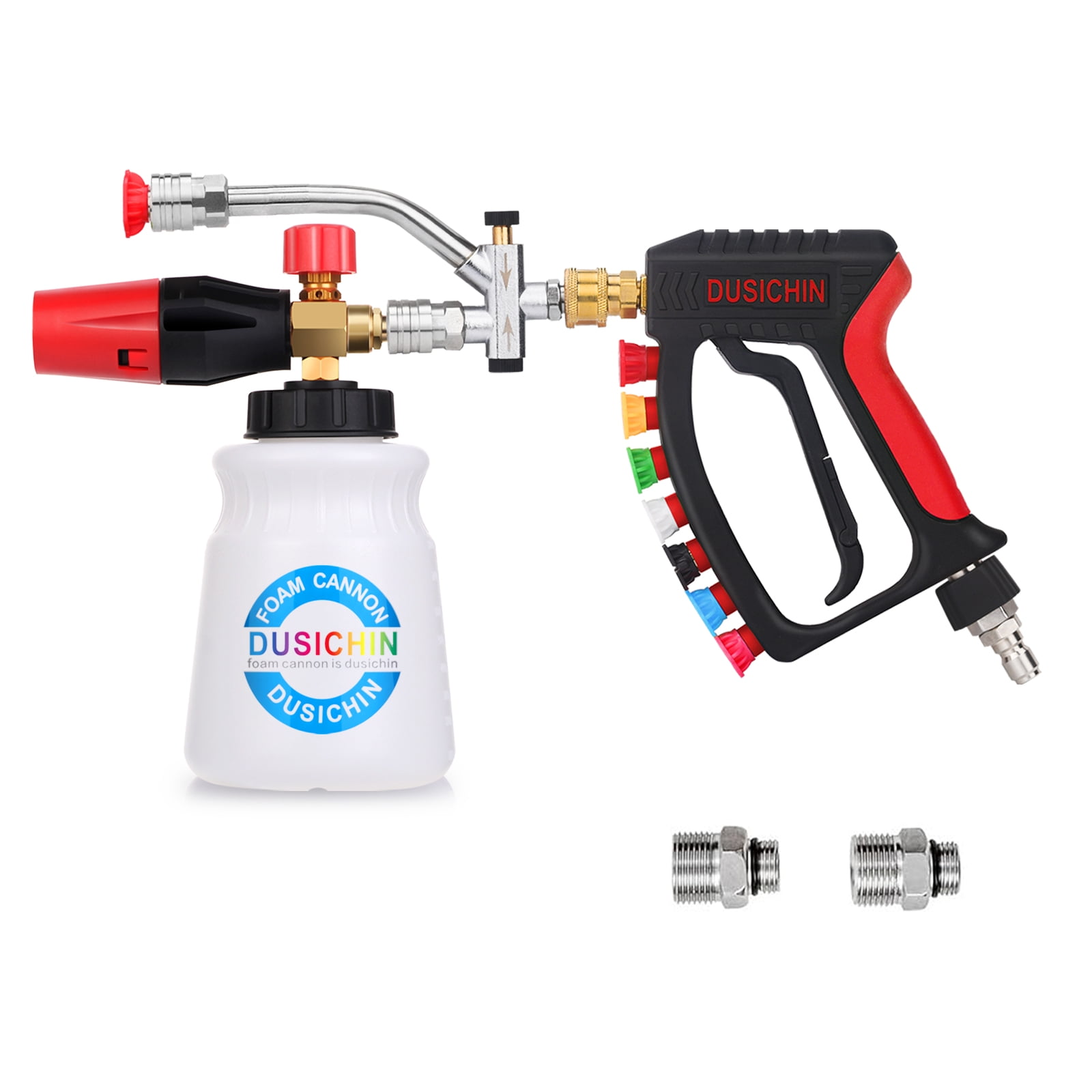 DUSICHIN Gun Foam Cannon 1/4" Quick Connector Pressure Washer Short,Car Wash Foam Gun Kit Dual Connector Accessory,Pressure Washer Nozzle Tips 3/8'' Swivel Quick Connector,Not Use with Garden Hose