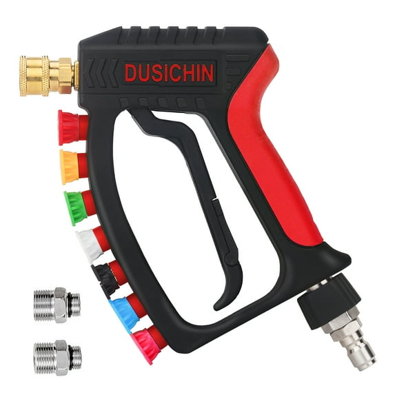 DUSICHIN Short Pressure Washer Wand High Spray Swivel Gun 7 Nozzle Tips 4000 PSI,Foam Cannon Attachment 1/4" Quick Connector Outlet,M22-14mm M22-15mm Fitting,Not Use with Garden Hose