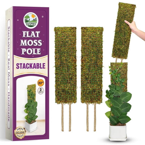 DUSPRO Flat Mesh Moss Poles for Climbing Plants Monstera Stackable Moss Pole for Plants with Real Moss Moss Plant Pole for Potted Plants Handmade Moss Stick for Indoor Plants Grow Upward 2 Pack 22”