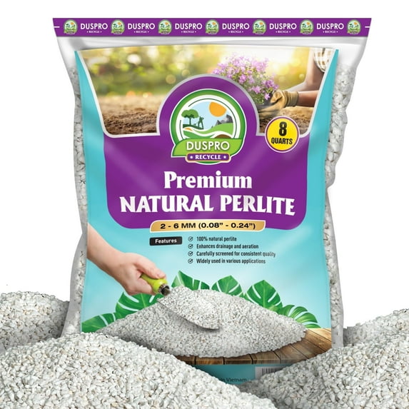DUSPRO RECYCLE 8QT Natural Perlite for Gardening, Enhances Soil Drainage and Aeration, Lightweight and Porous, Perfect Perlite for Plants Indoor & Outdoor, Ideal sizes for Plant Lovers
