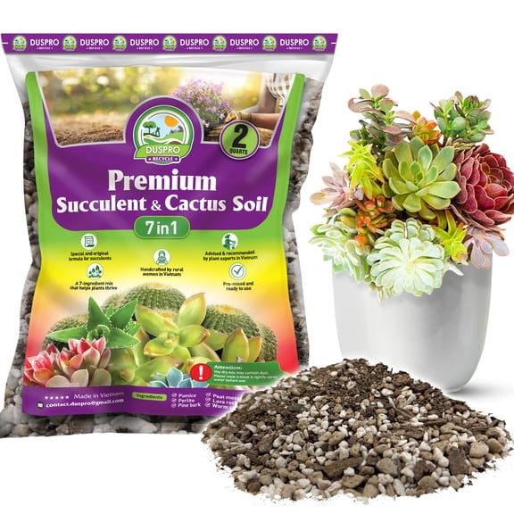 DUSPRO Succulents Soil Potting Mix 7 in 1 Ingredients Well-Draining, Nutrient-Rich Cactus Potting Soil for Succulents and Cacti, Indoor & Outdoor Use, Ready to Use, Supports Healthy Root Growth, 2Q