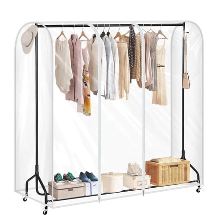 Clear Garment Rack Cover, Clothes Rack Cover with Reinforced Zippers, Waterproof PEVA Dustproof Protection(60\" x 20\" x 43.3\")