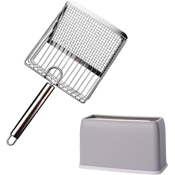 DUSTNIX Cat Litter Scoop, Metal Scooper, Deep Shovel, Ergonomic Handle, Kitten Poop Sifting, Durable, Heavy Duty Speed Sifter, for Litter Box (Silvery-Gray)