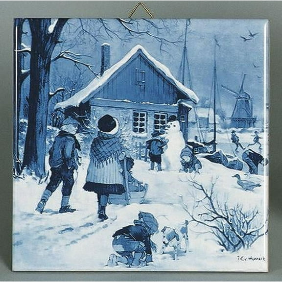 DUTC Delft Blue Dutch Skaters Dutch Tile - Ceramic & Square Shape