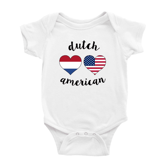 DUTCH American Flag Two Hearts Baby Bodysuit Newborn Clothes Outfits (White, 12-18 Months)