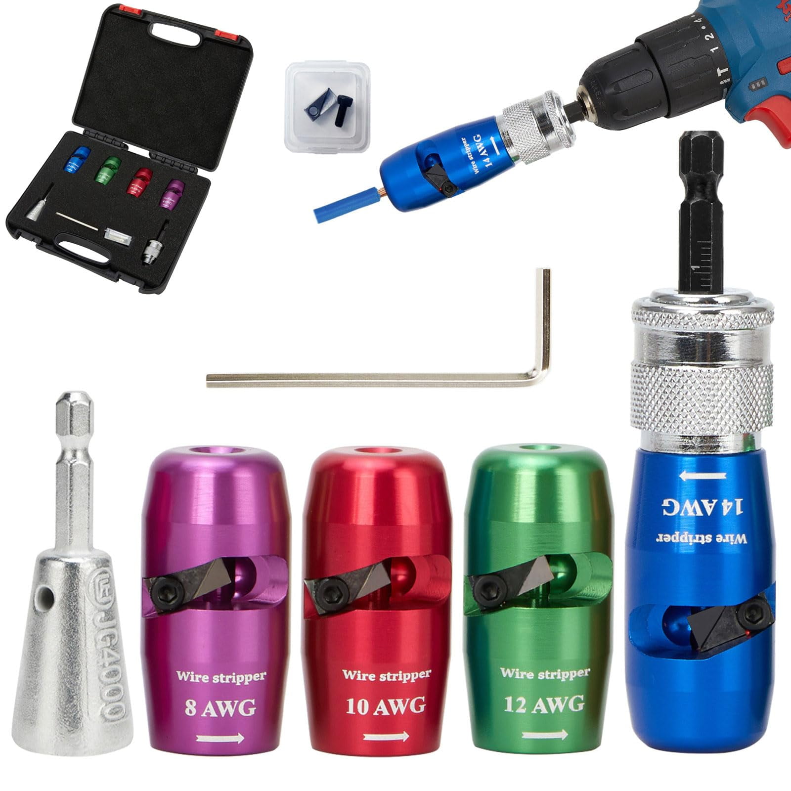 DUTEGAO Wire Stripper Tool For Drill – AWG 8/10/12/14 Cable Stripping & Twisting Tool, Electric Wire Stripper Set