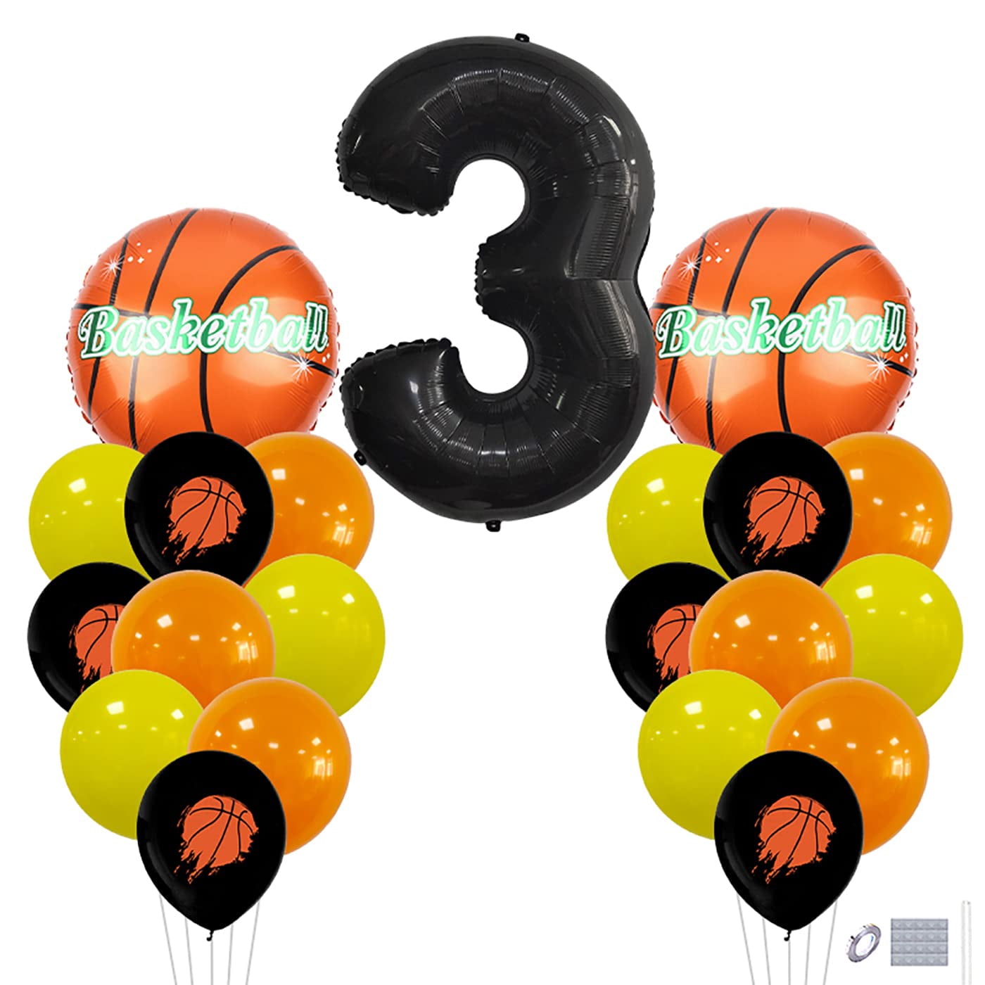 DUXUANT 3rd Basketball Balloons AIF4Party Set Black Number 3 Foil Mylar Balloons Latex Balloon for 3th Birthday Party Basketball Theme Anniversary Event Decorations