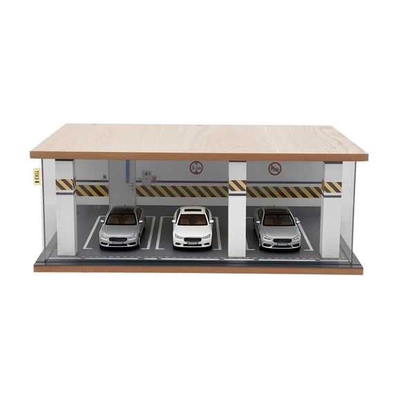 DUYIWAA 1:24 Parking Garage Model 3 Parking Spaces Simulation Car Garage Display Case with LED Light