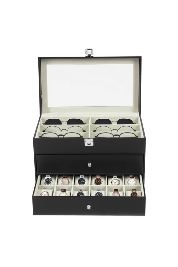 3 Tiers Watch Box Sunglasses Case Jewelry Storage Display Box Eyeglasses Organizer Case