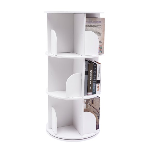 DUYIWAA 360 Rotating Bookshelf 3-Tier Freestanding Bookcase Magazines Books Storage Shelf Display Rack