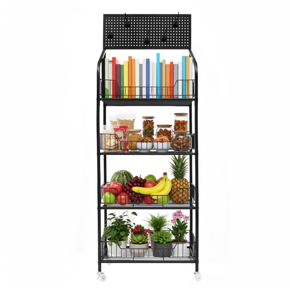 DUYIWAA 4 Tiers Storage Shelf Retail Display Rack Fruit Vegetable Snack Storage Stand with Wheels