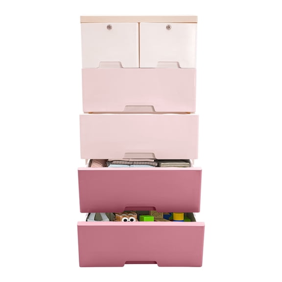 DUYIWAA 5 Layer Storage Cabinet Floor Standing Plastic Storage Dresser Organizer Tower with 6 Drawers for Bedrooms Playrooms Entryways
