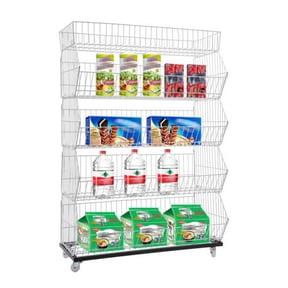 5 Tiers Retail Display Rack Freestanding Market Shelf Movable Storage Display Basket with 4 Pulleys