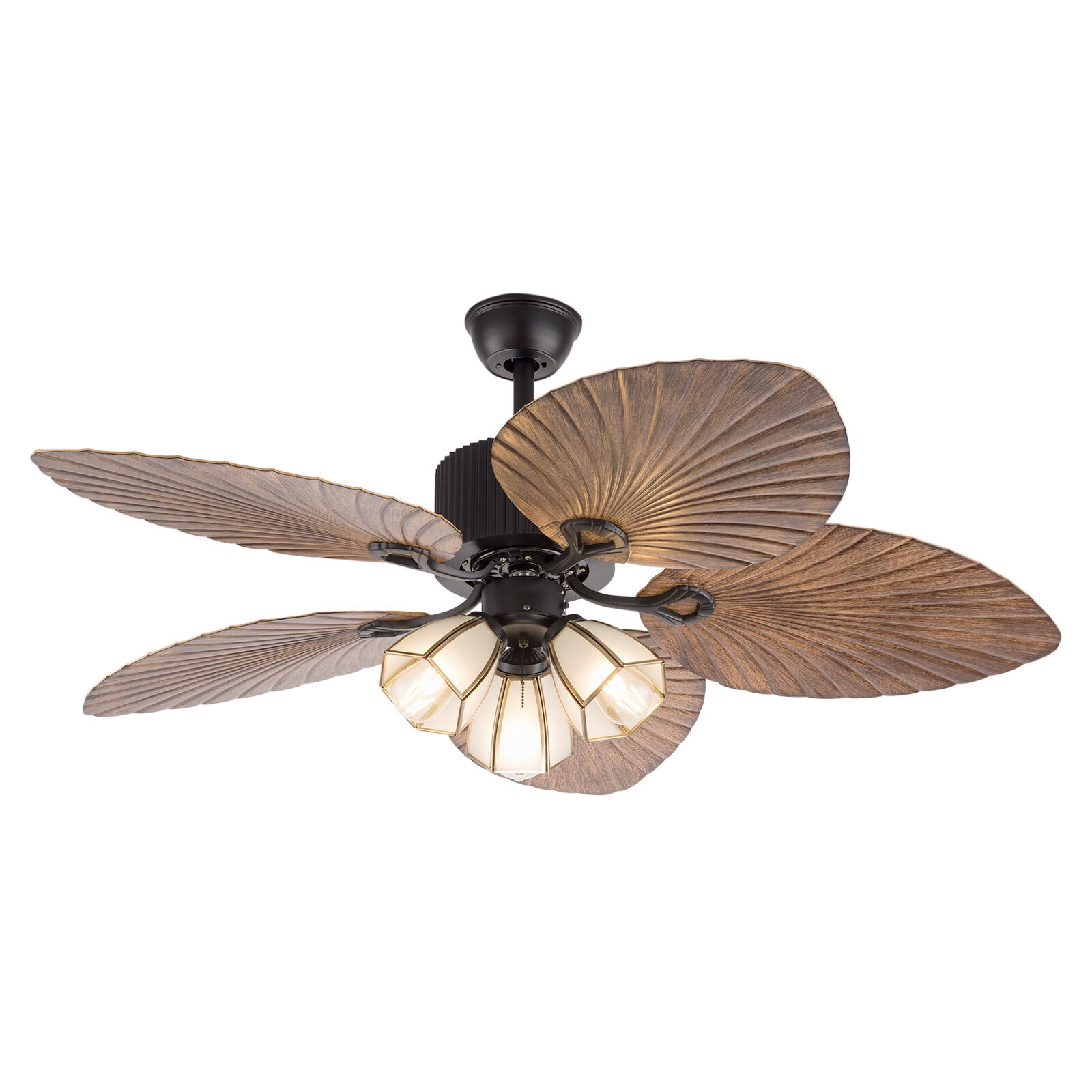 DUYIWAA 52'' 5 Blades Ceiling Fan with Light Tropical Palm Leaf Fan Chandelier Reversible Fan Light Remote Control