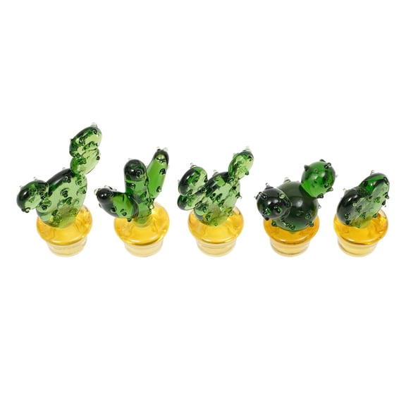 DUYIWAA 5pcs Mini Glass Cactus Figurine Set Tabletop Ornaments Simulation Cactus Decoration