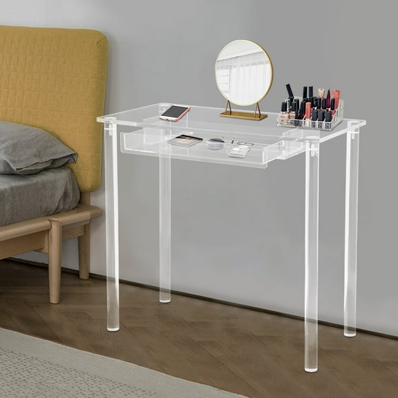 DUYIWAA Acrylic Makeup Desk Rectangular Clear Vanity Table with Drawer Modern Computer Desk Dressing Table