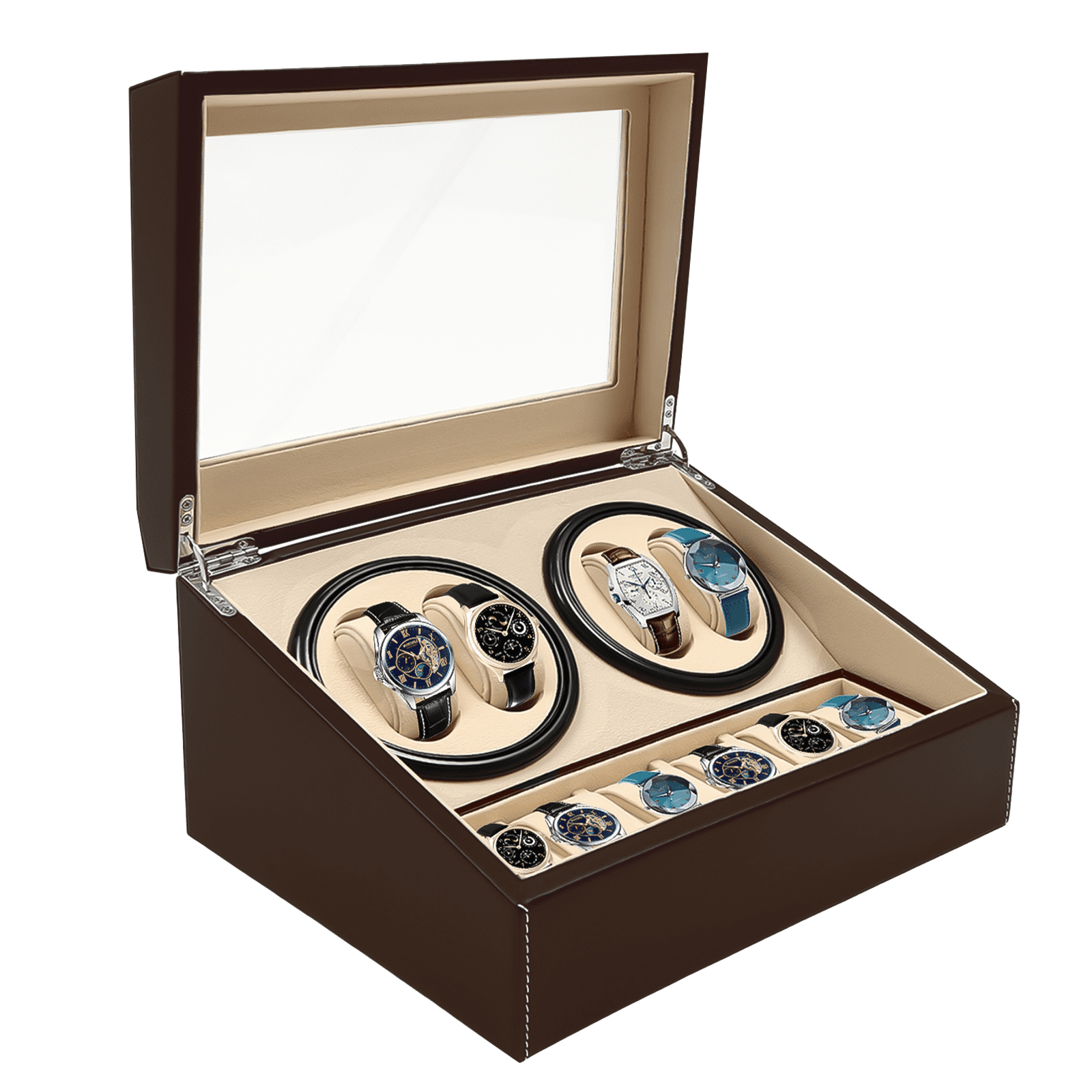 DUYIWAA Automatic Rotation Watch Winder Box Luxury 4+6 Watches Storage ...
