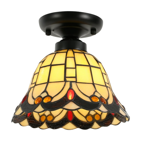 DUYIWAA Ceiling Light Fixture Vintage Tiffany Style Stained Glass Drum Shade Flush Mount Ceiling Light for Living Room Hallway