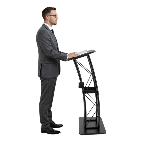 DUYIWAA Curved Podium Black Presentation Stand Lectern Curved Podium Pulpit Church Conference Lectern