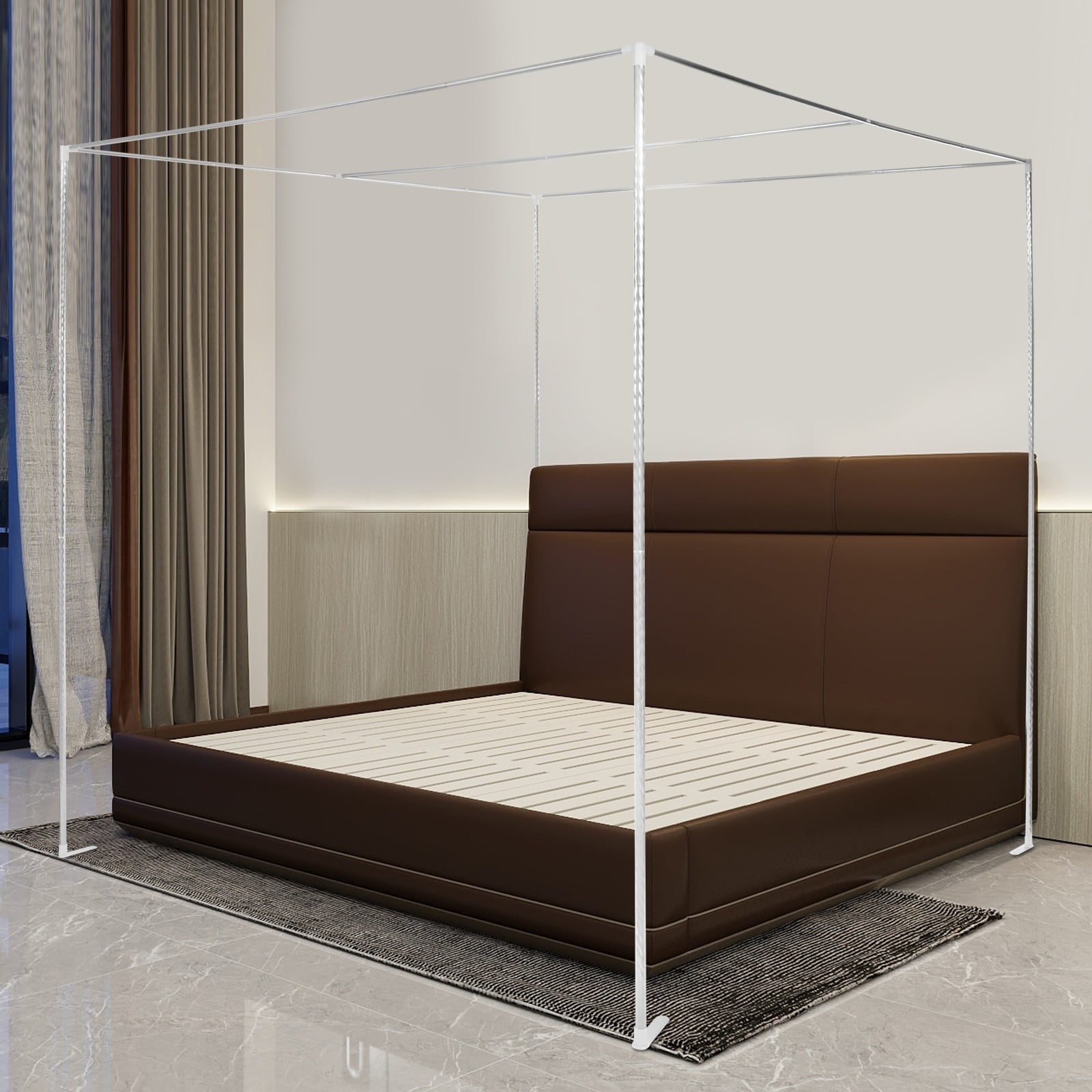 DUYIWAA King Size Metal Canopy Bed Frame 4 Corner Bedding Canopy Frame Post Stainless Steel Mosquito Net Bracket 2*2*2m